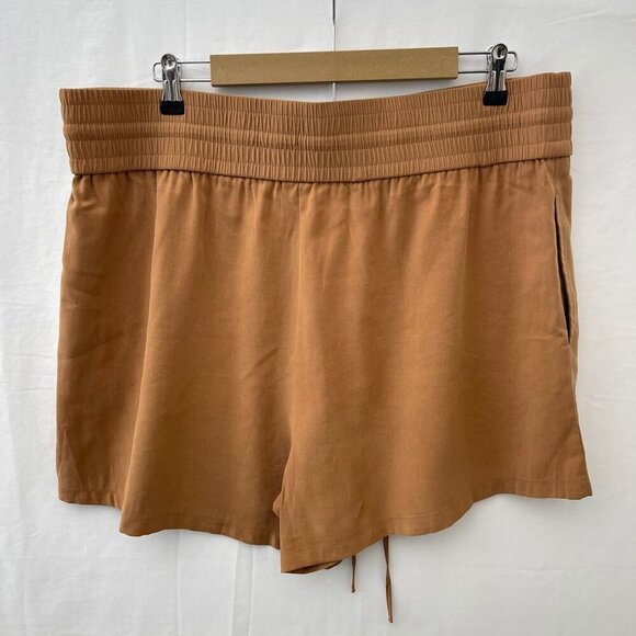 Open Edit Hi-Waisted Tan Drawstring Shorts Plus Size Elastic Waistband Womens 2X - Picture 12 of 12